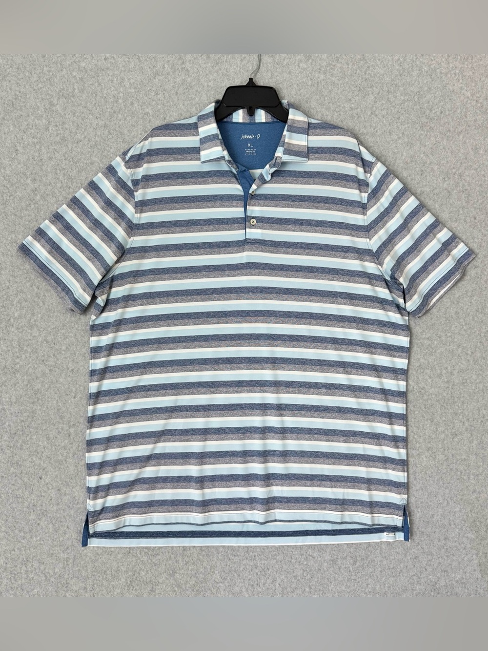 Johnnie-O Polo Shirt Mens XL Blue Gray Striped Short Sleeve Golf Stretch Sporty